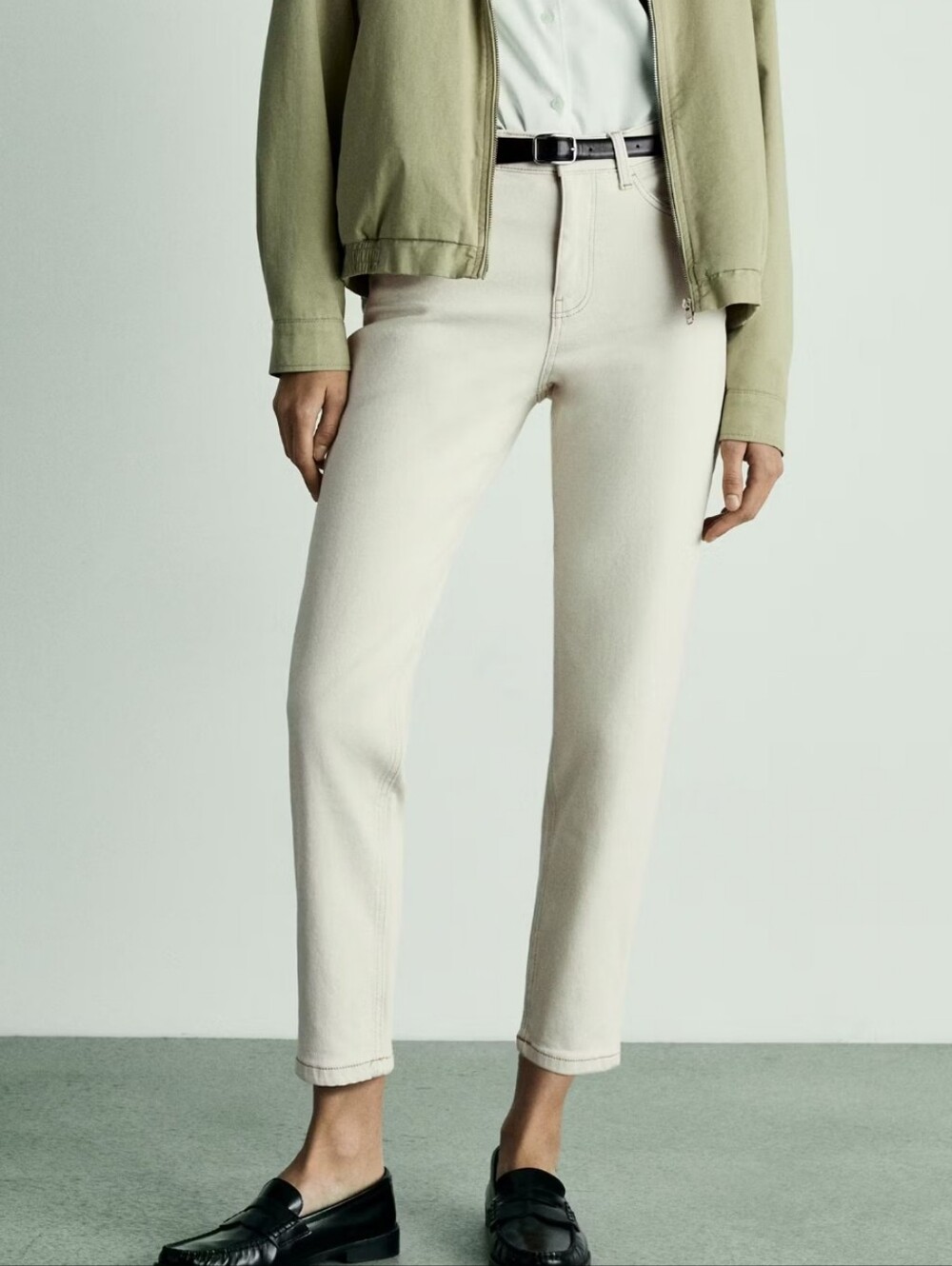 Mango New Mom Cropped High-Rise Jeans in Cream Size 2